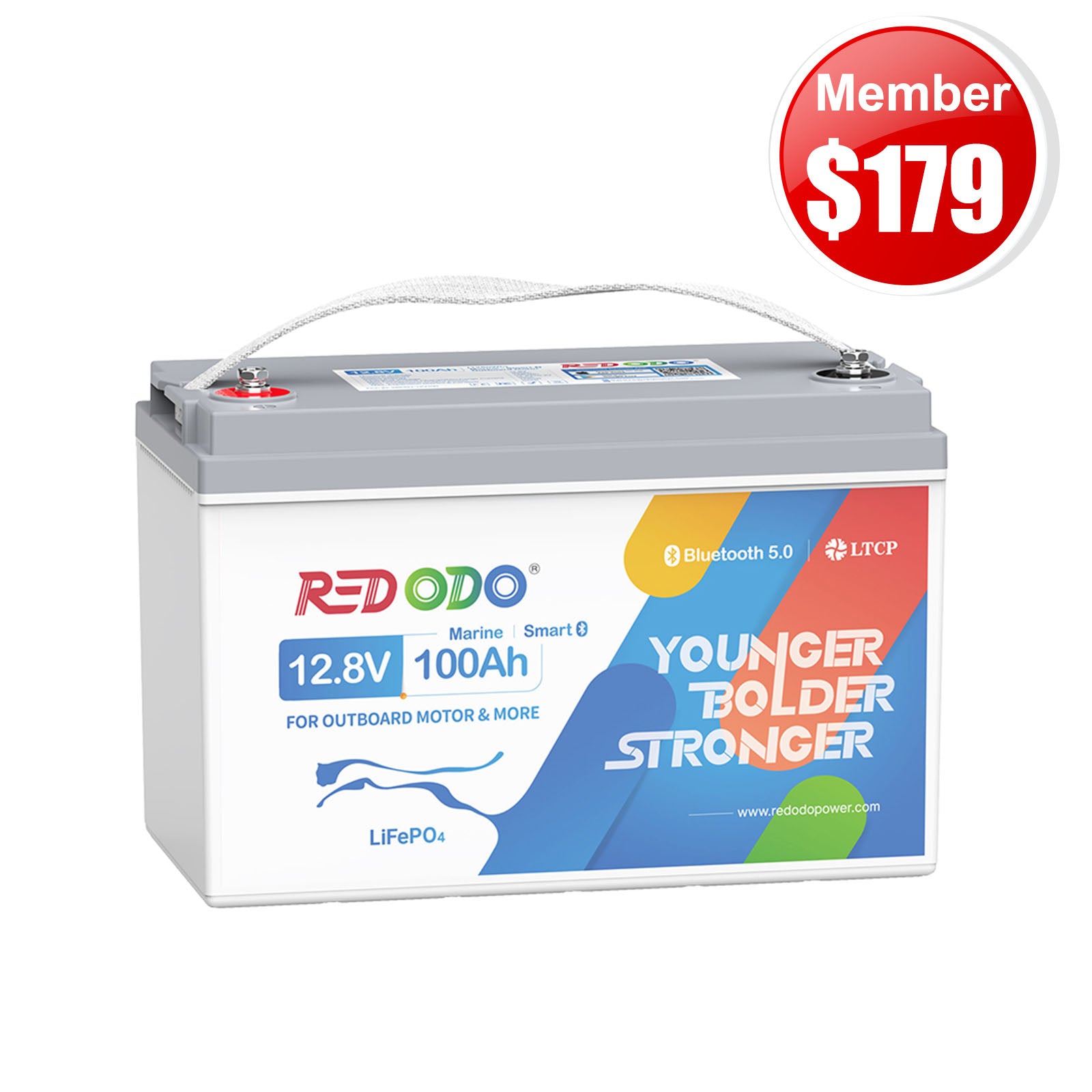 🎄【Limited Flash Sale - Xmas Member Price $179】Redodo 12V 100Ah LiFePO4 Bluetooth Marine Battery, Max 5S5P