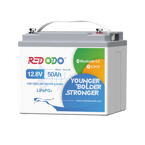 Redodo 12V 50Ah Bluetooth Lithium LiFePO4 Battery for Trolling Motors (Up to 70lb Thrust)