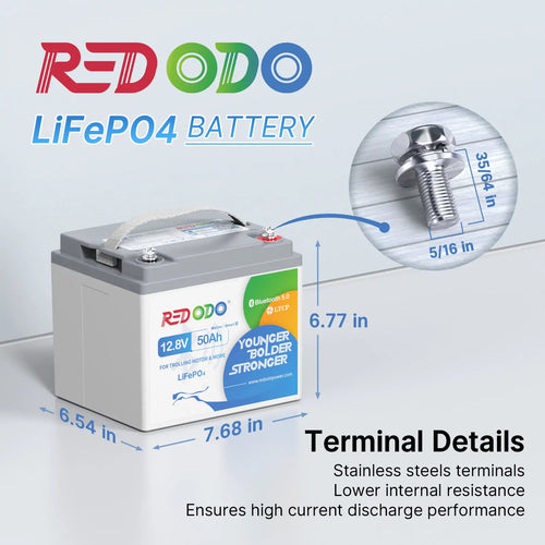 Redodo 12V 50Ah Bluetooth Lithium LiFePO4 Battery for Trolling Motors (Up to 70lb Thrust)