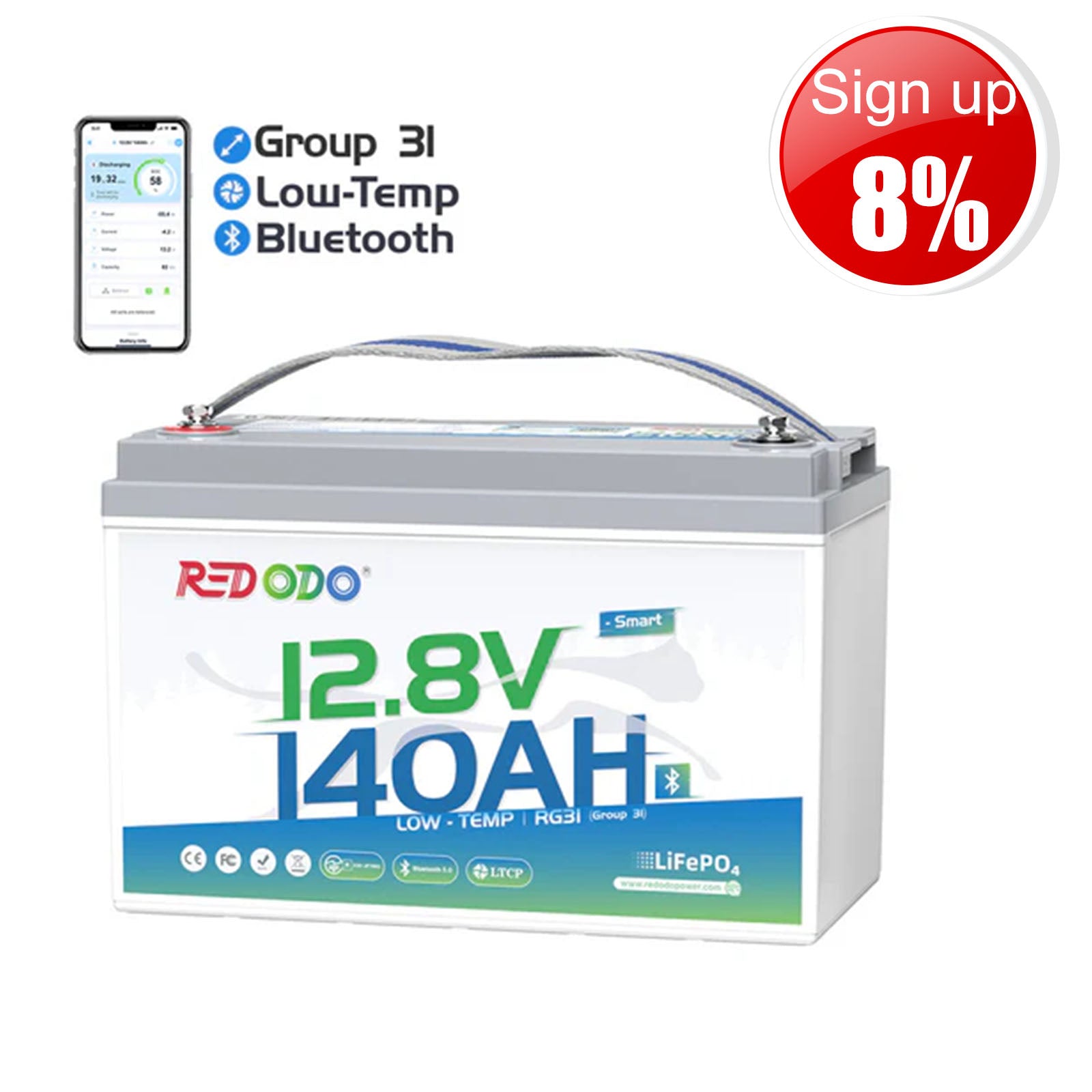 ⚡[$238 after Sign-Up] Redodo 12V 140Ah Group 31 Deep Cycle Lithium Battery with Bluetooth | Same Size, 40% More Capacity