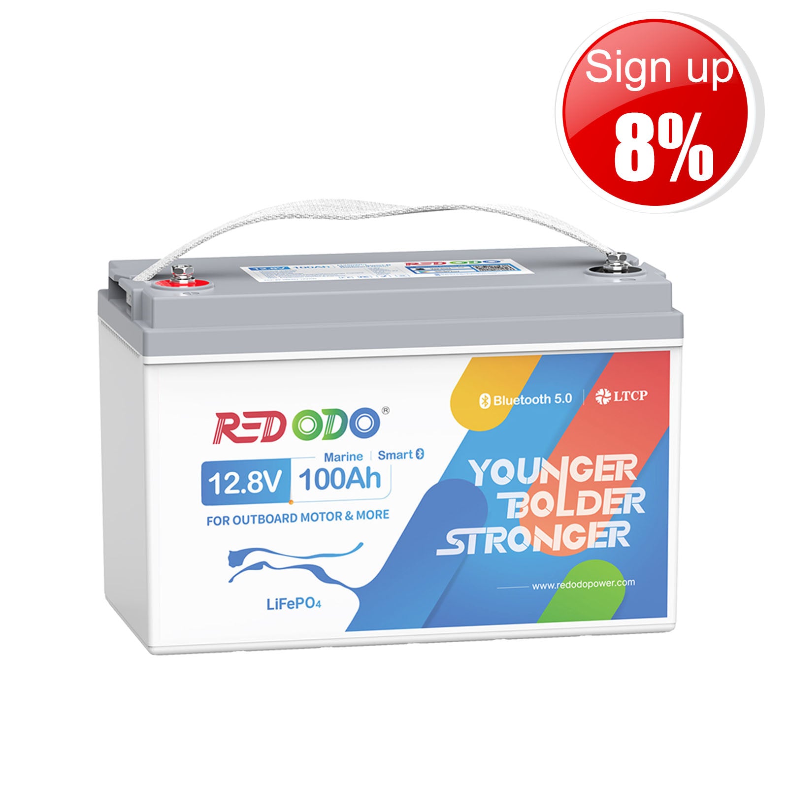 ⚡[$179 after Sign-Up] Redodo 12V 100Ah LiFePO4 Bluetooth Marine Battery, Max 5S5P