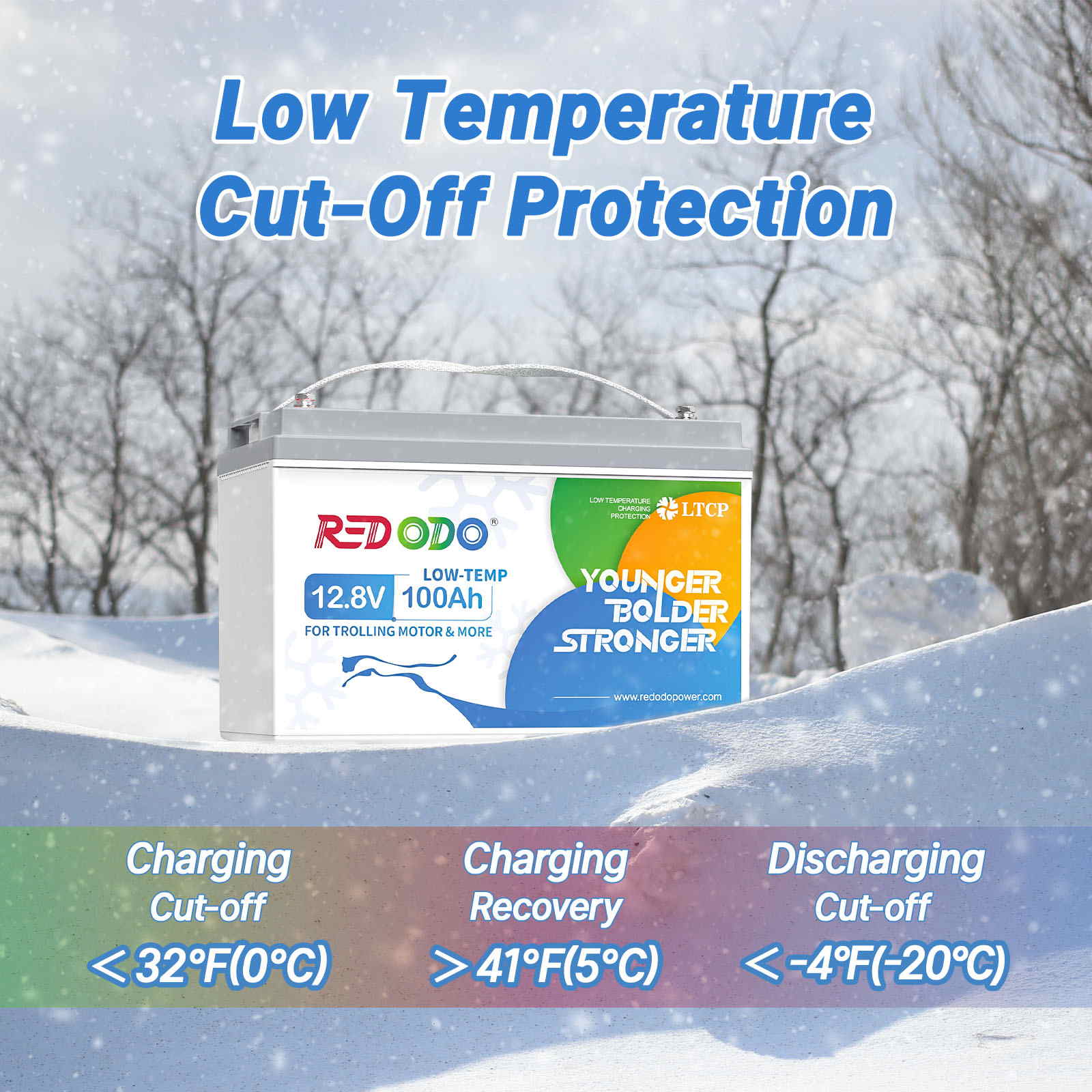 Redodo 12.8V 100Ah Low Temp Cutoff LiFePO4 Battery, Perfect for Trolling Motor 的副本 Redodo Power