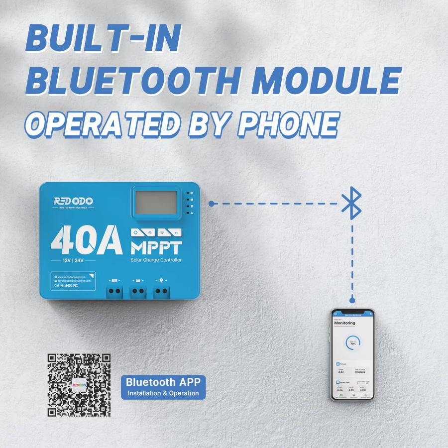 Redodo 40A MPPT Solar Charge Controller by phone
