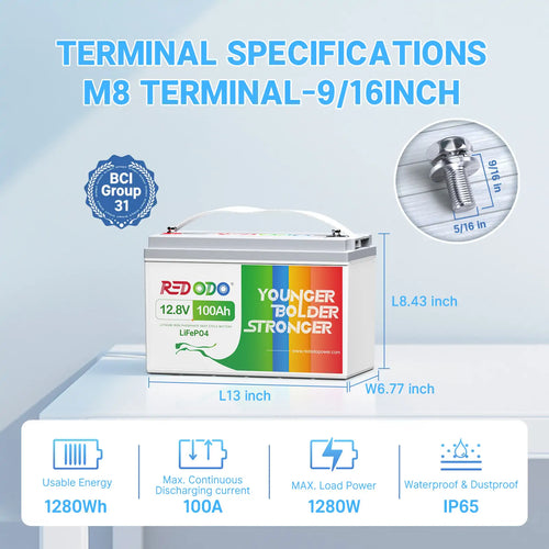 the dimension of Redodo 12V 100Ah Lithium Battery BCI group 31