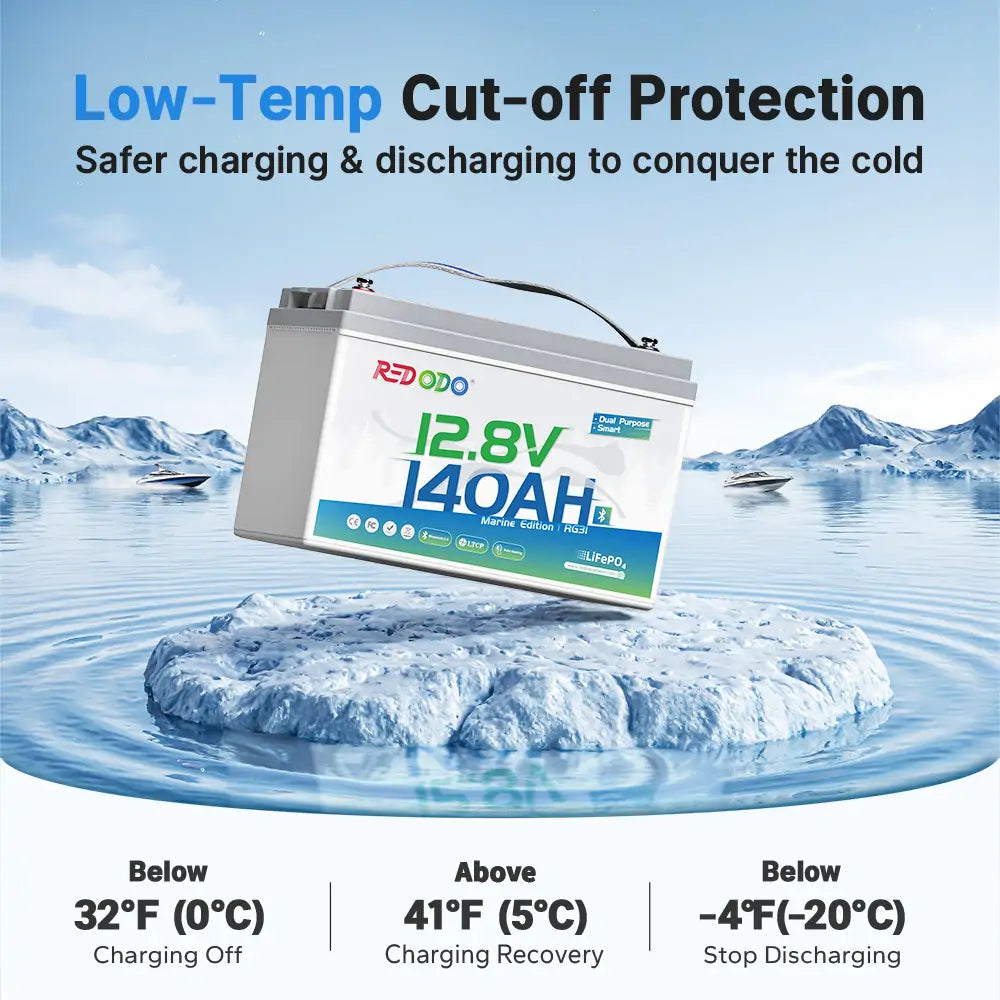 Redodo 12V 140ah lithium battery low-temp protection for cold weather