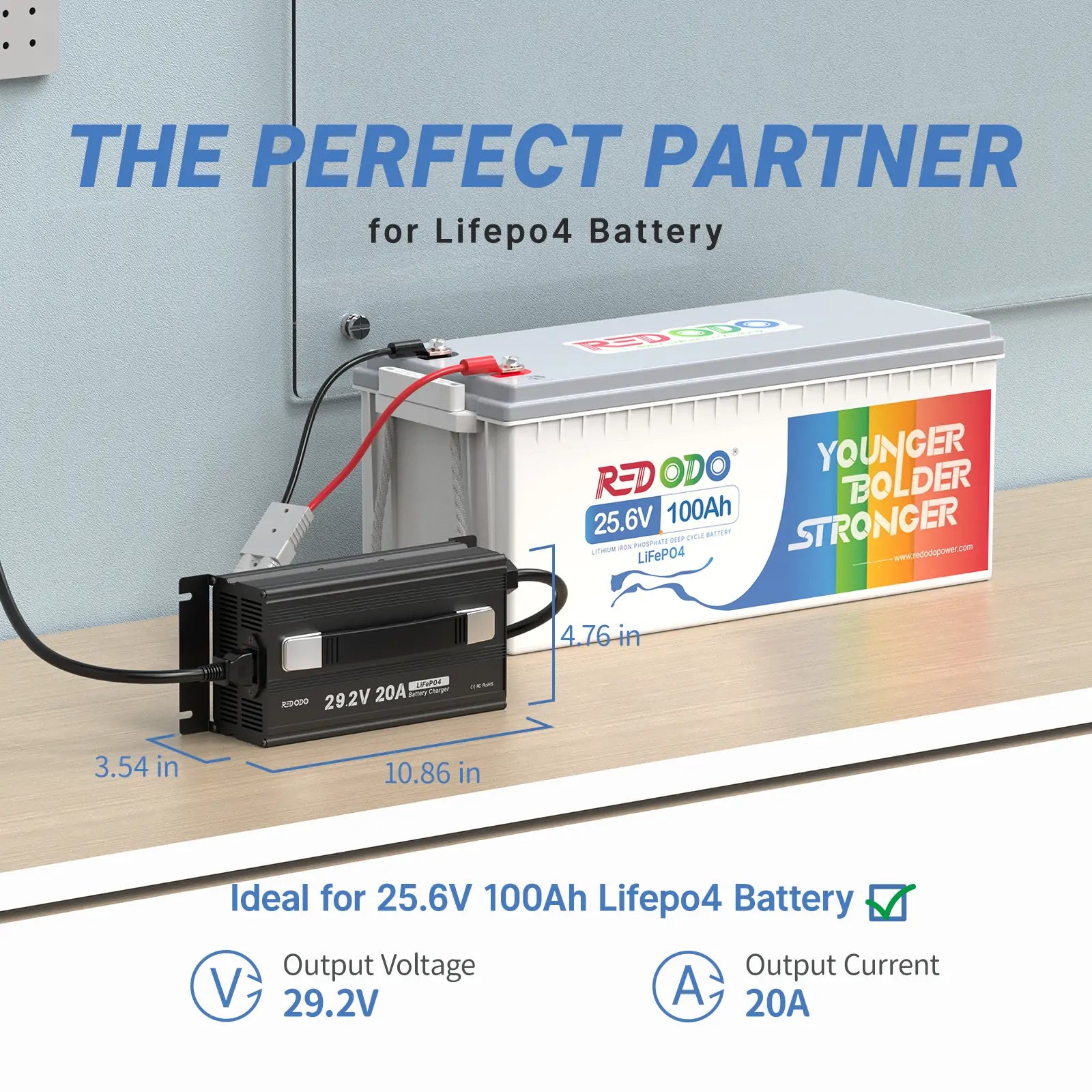 Redodo 29.2V 20A LiFePO4 Battery Charger ideal for 25.6V LiFePO4 battery