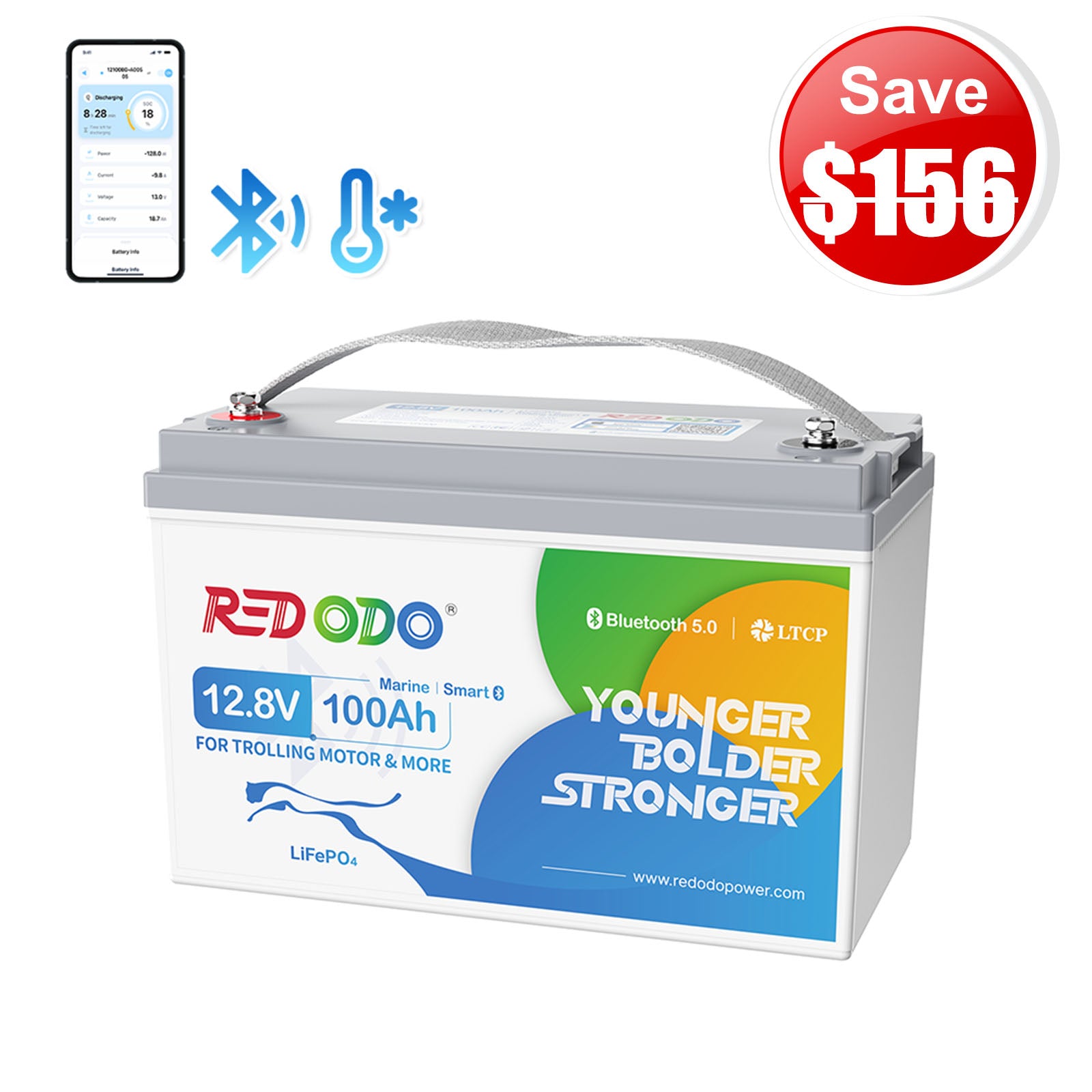 ⚡[$183 after Sign-Up] Redodo 12V 100Ah Group 31 Bluetooth Lithium Battery | Real-Time Battery Monitoring | For RV, Marine, Solar