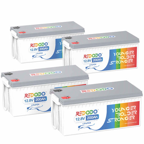 4 pieces Redodo 12V 200Ah Lithium Batteries with 1280W Max. Load Power