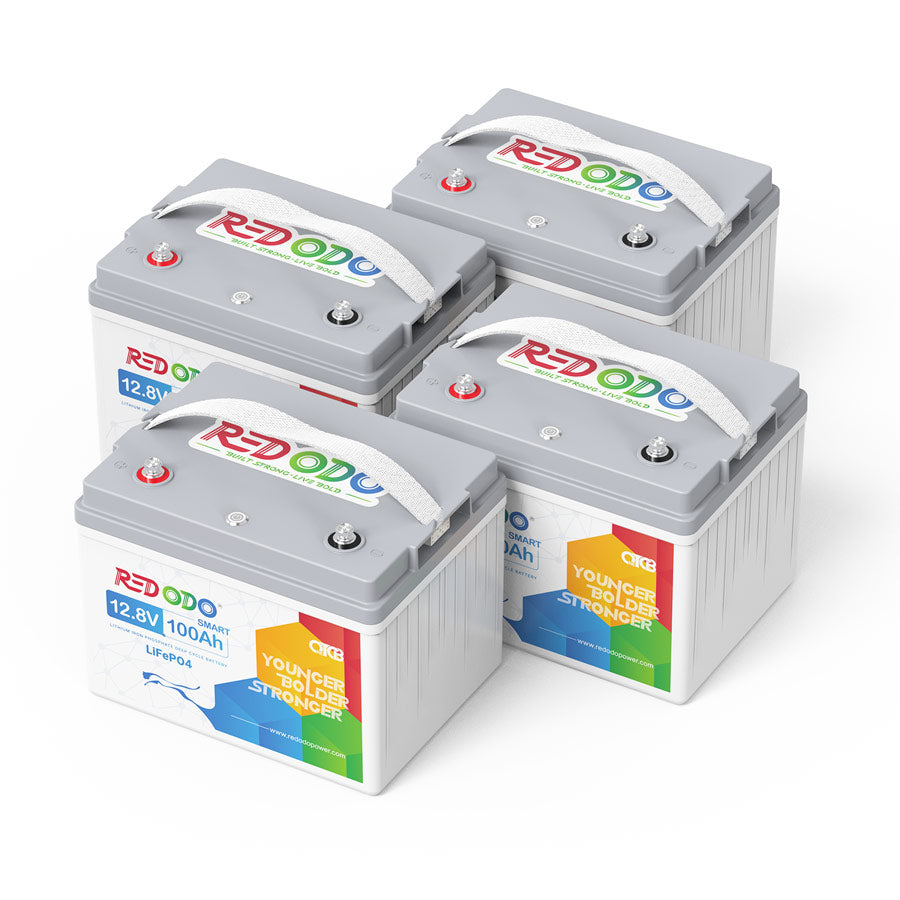 Redodo 12.8V 100Ah Smart LiFePO4 Battery | 1.28kWh & 1.28kW, 4 Pack (Save